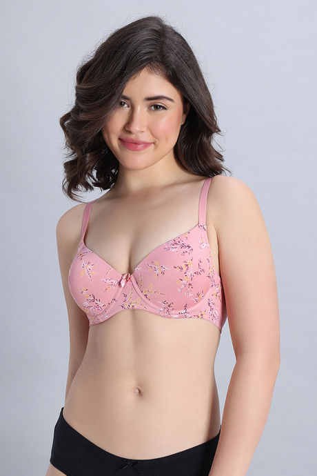 Zivame Padded Regular Wired Medium Coverage Tshirt Bra - Pink Floral — image 2